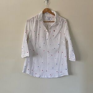 Arnold Palmer White Blouse with Multicolor Dots Small